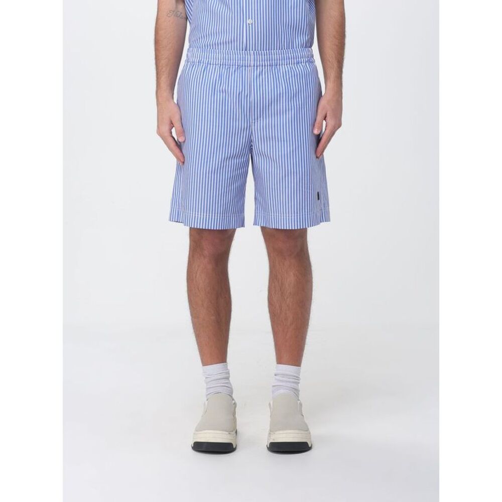 Msgm Striped Cotton Jogging Shorts With Elasticated Waist And Embroidered Logo